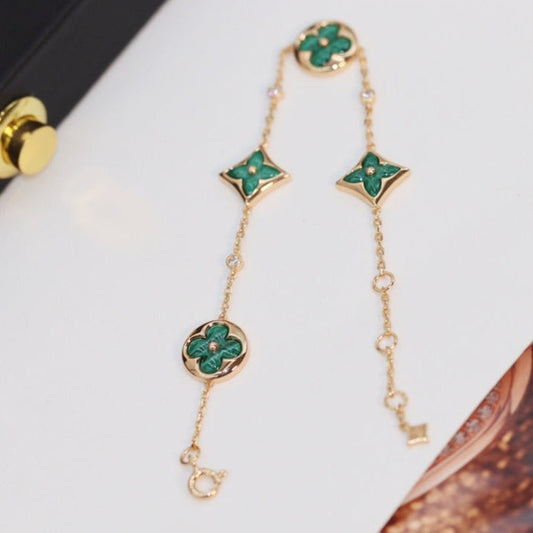 [Royal Jewellery]STAR AND SUN 4 MOTIF PINK GOLD MALACHITE BRACELET