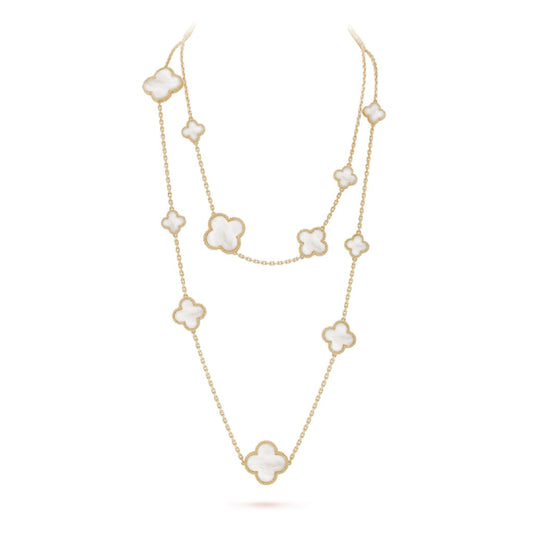 [Royal Jewellery]CLOVER 16 MOTIF WHITE MOP GOLD NECKLACE