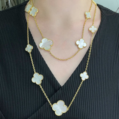 [Royal Jewellery]CLOVER 16 MOTIF WHITE MOP GOLD NECKLACE