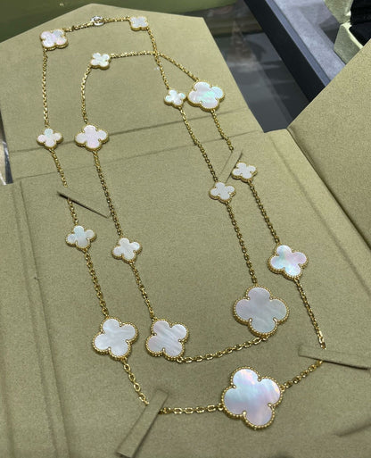 [Royal Jewellery]CLOVER 16 MOTIF WHITE MOP GOLD NECKLACE