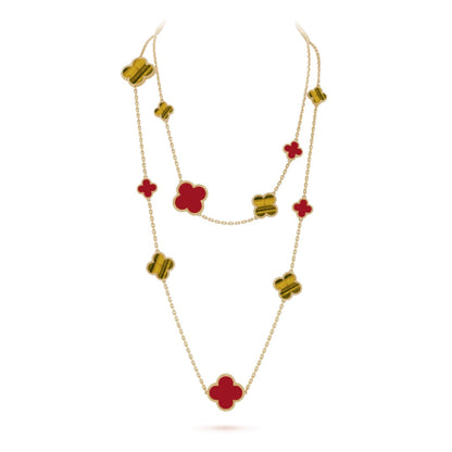 [Royal Jewellery]CLOVER 16 MOTIF CARNELIAN TIGER EYE ROSE GOLD NECKLACE