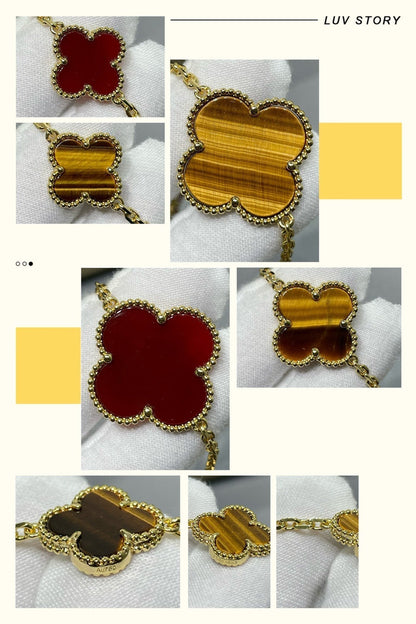 [Royal Jewellery]CLOVER 16 MOTIF CARNELIAN TIGER EYE ROSE GOLD NECKLACE