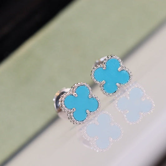 [Royal Jewellery]CLOVER MINI TURQUOISE SILVER STUD EARRINGS