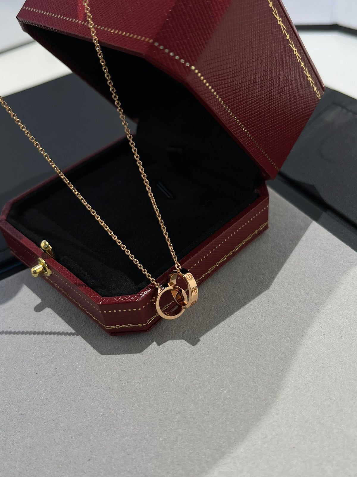 [Royal Jewellery]LOVE NECKLACE DOUBLE RING PINK GOLD