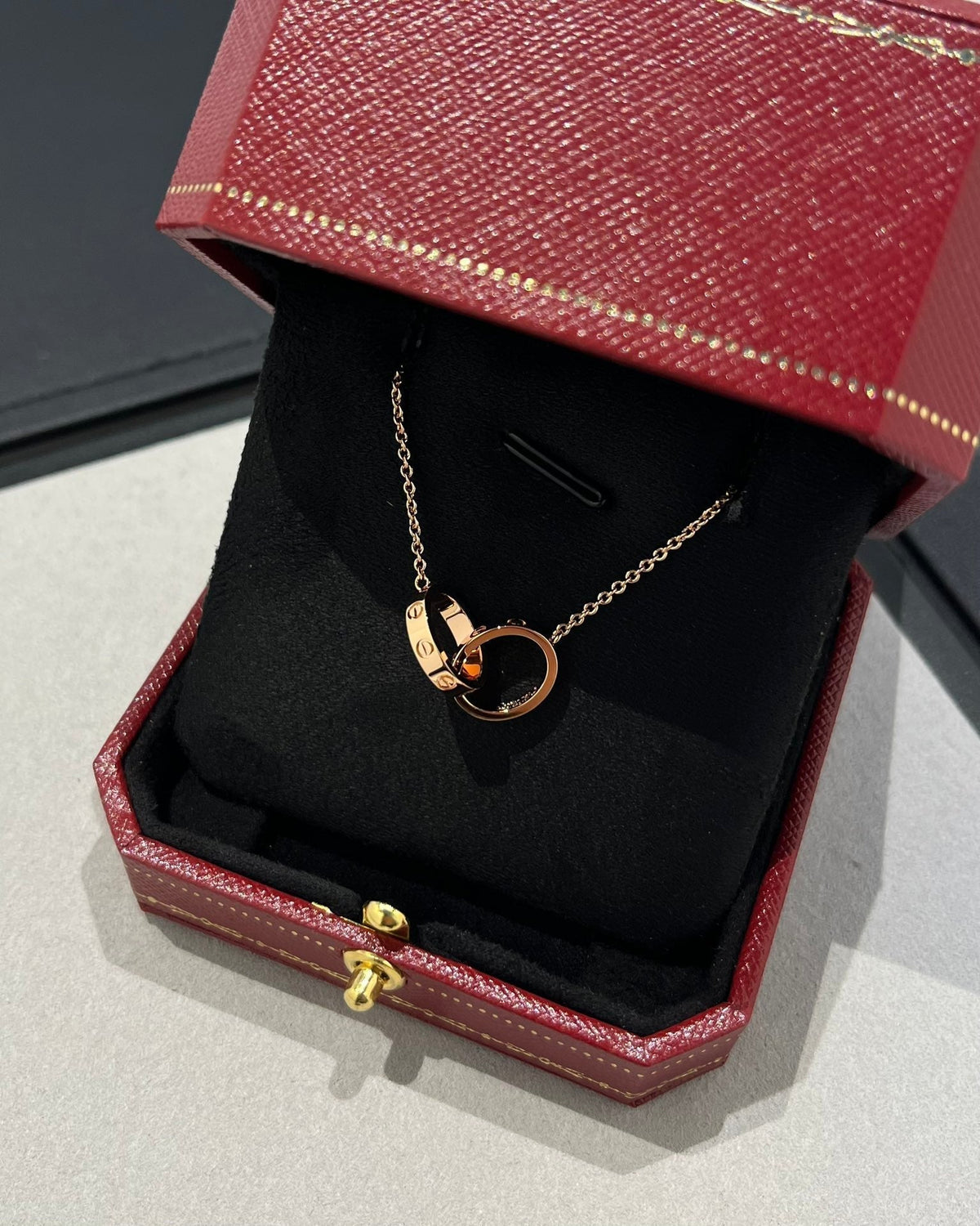 [Royal Jewellery]LOVE NECKLACE DOUBLE RING PINK GOLD