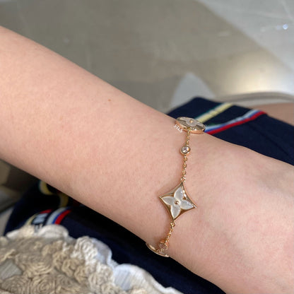 [Royal Jewellery]STAR AND SUN 4 MOTIF WHITE MOP PINK GOLD BRACELET