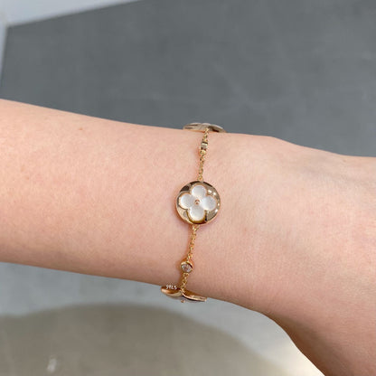 [Royal Jewellery]STAR AND SUN 4 MOTIF WHITE MOP PINK GOLD BRACELET