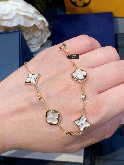 [Royal Jewellery]STAR AND SUN 4 MOTIF WHITE MOP PINK GOLD BRACELET