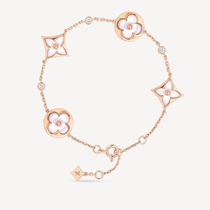 [Royal Jewellery]STAR AND SUN 4 MOTIF WHITE MOP PINK GOLD BRACELET
