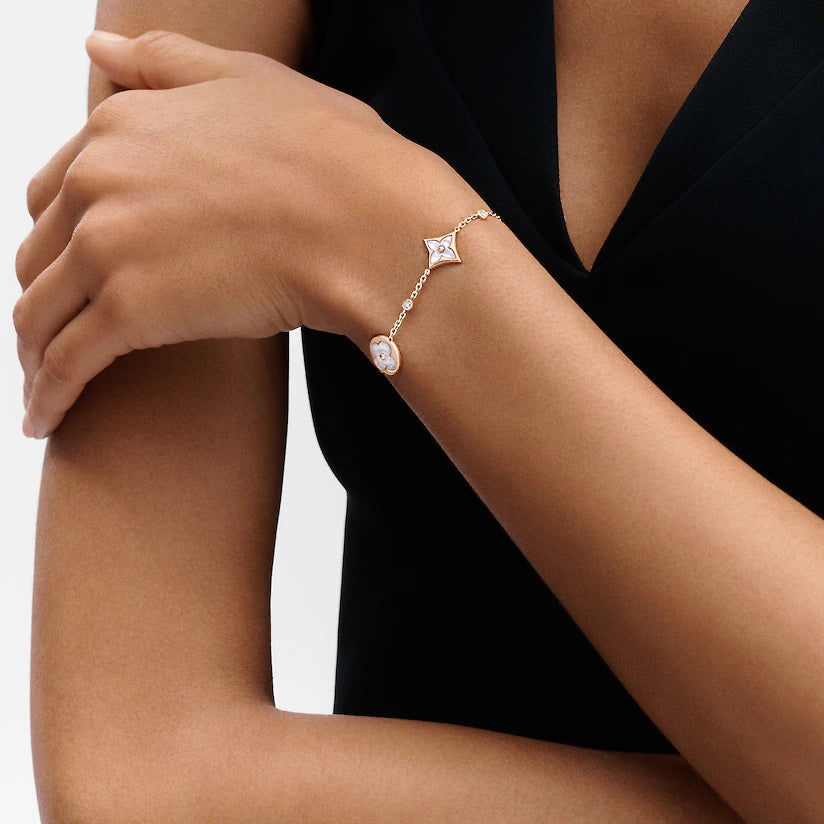 [Royal Jewellery]STAR AND SUN 4 MOTIF WHITE MOP PINK GOLD BRACELET