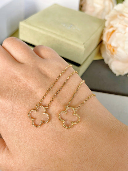 [Royal Jewellery]CLOVER ROCK CRYSTAL ROSE GOLD NECKLACE