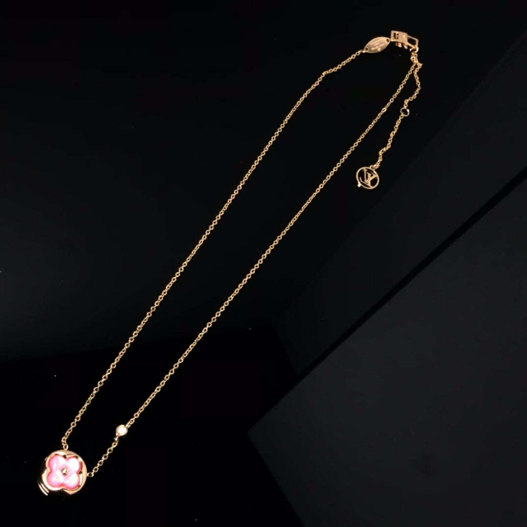 [Royal Jewellery]COLOR BLOSSOM PINK MOP SUN GOLD NECKLACE