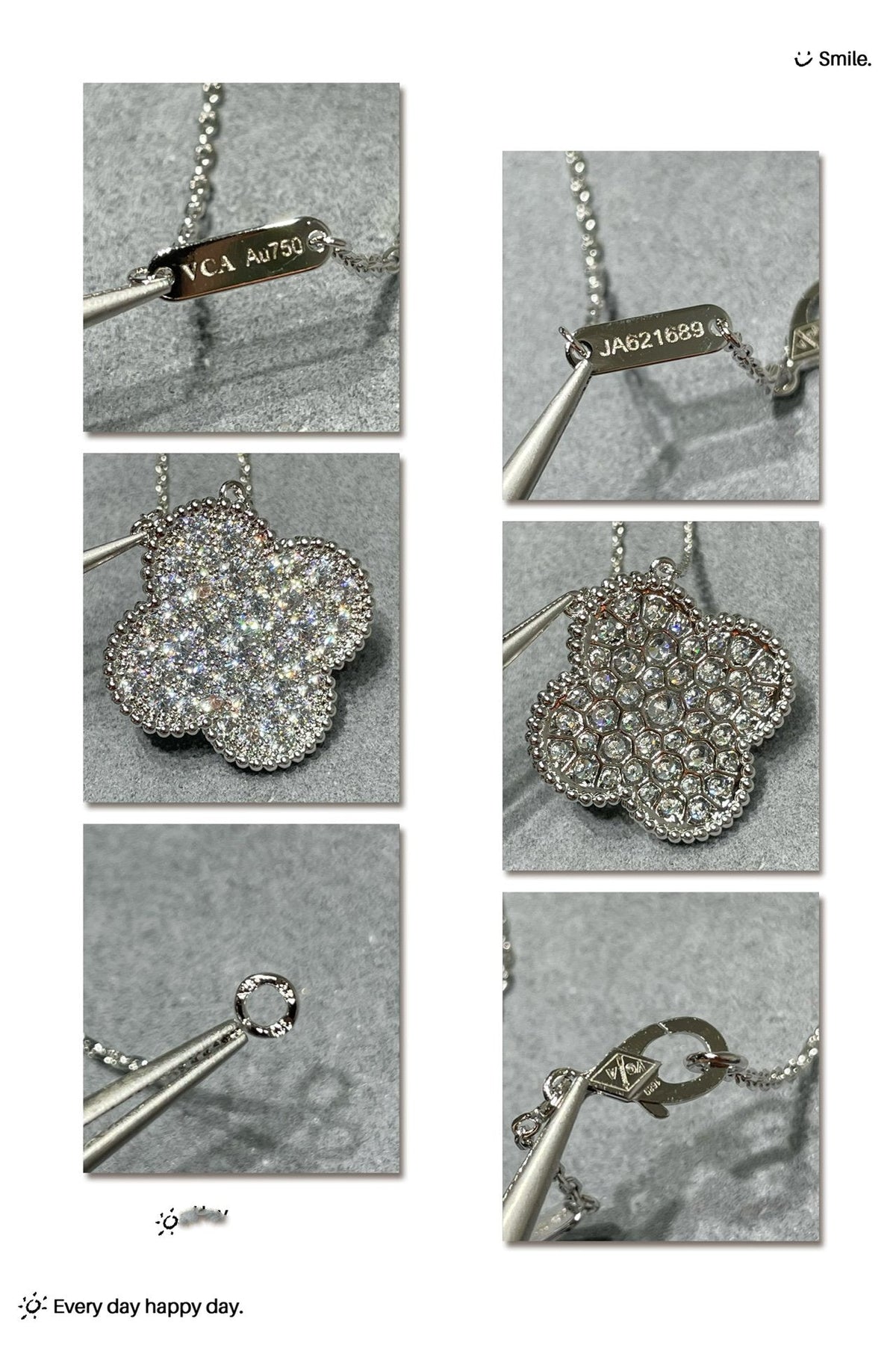 [Royal Jewellery]CLOVER 25MM LARGE PENDANT DIAMOND PAVED SILVER NECKLACE