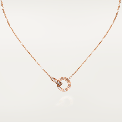 [Royal Jewellery]LOVE 7.6MM NECKLACE ROSE GOLD AND SILVER  FULL DIAMOND