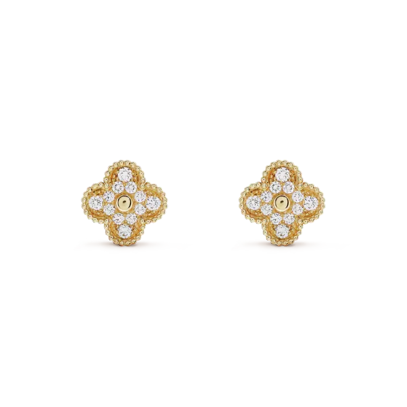 [Royal Jewellery]CLOVER MEDIUM 1 MOTIFS FUll DIAMOND EARRINGS