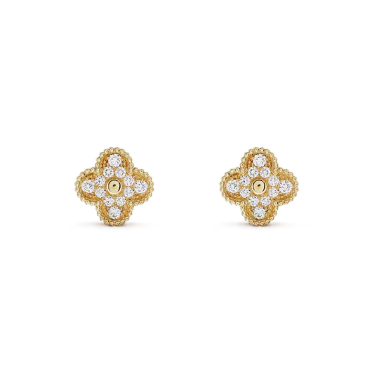 [Royal Jewellery]CLOVER MEDIUM 1 MOTIFS FUll DIAMOND EARRINGS