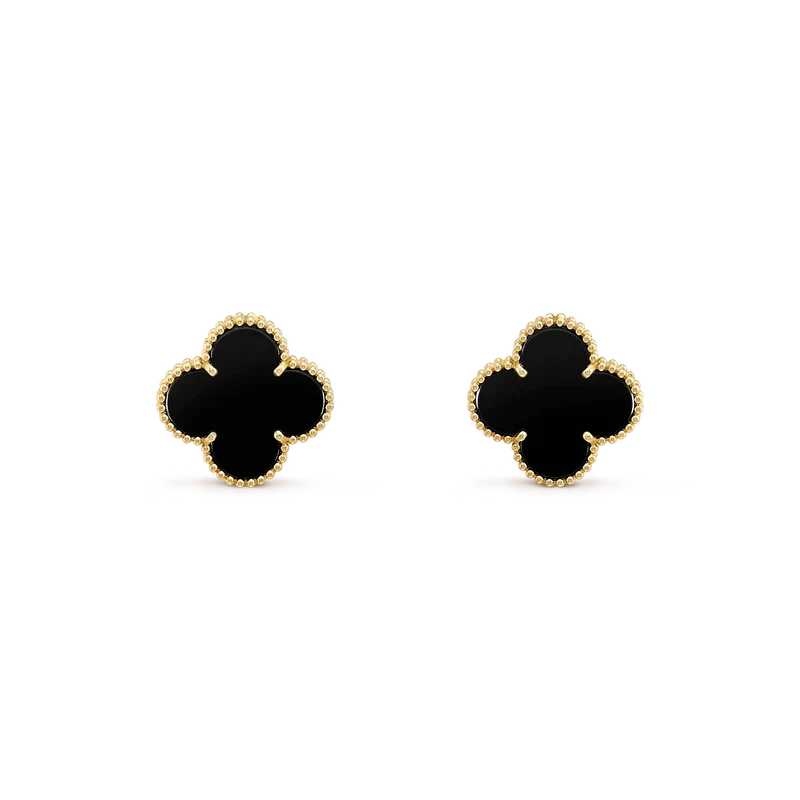 [Royal Jewellery]CLOVER MEDIUM 1 MOTIFS  ONYX STUD EARRINGS