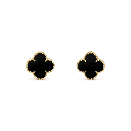 [Royal Jewellery]CLOVER MEDIUM 1 MOTIFS  ONYX STUD EARRINGS