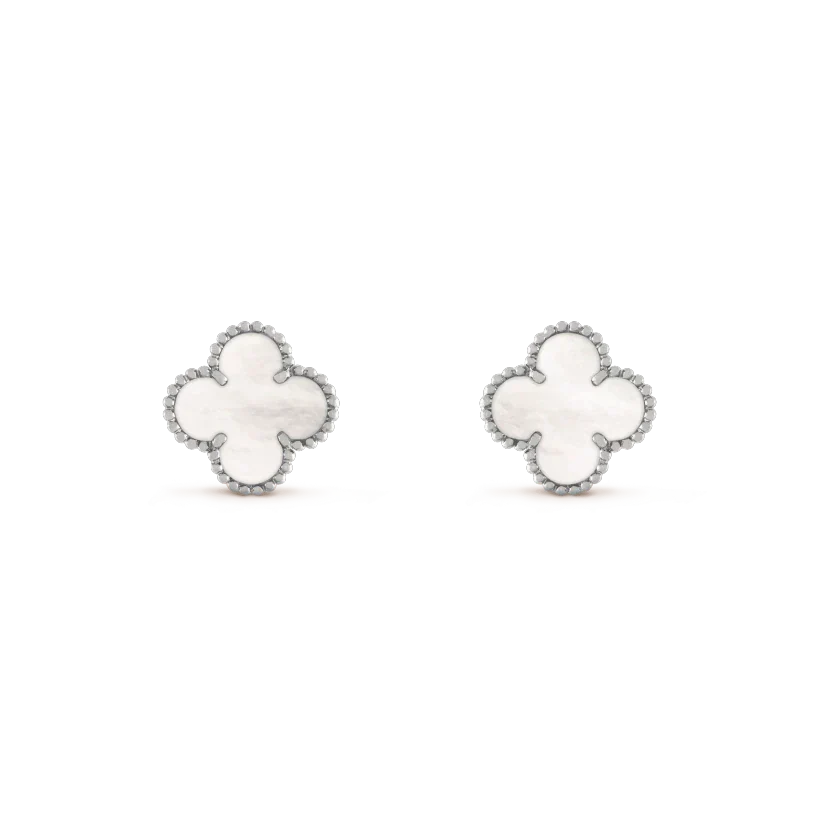 [Royal Jewellery]CLOVER MEDIUM 1 MOTIFS  WHITE MOP EARRINGS SILVER