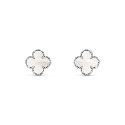 [Royal Jewellery]CLOVER MEDIUM 1 MOTIFS  WHITE MOP EARRINGS SILVER