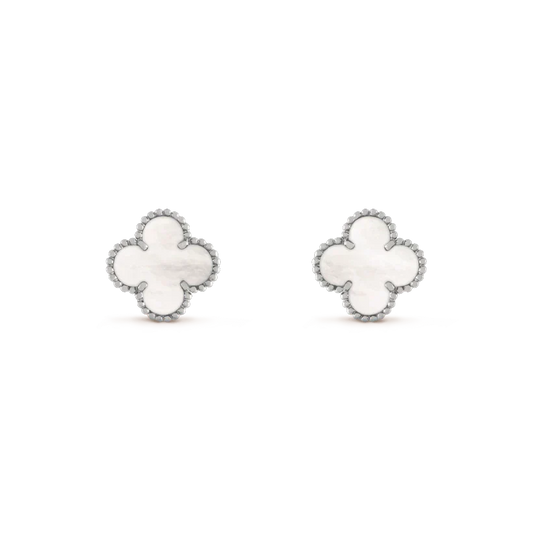 [Royal Jewellery]CLOVER MEDIUM 1 MOTIFS  WHITE MOP EARRINGS SILVER