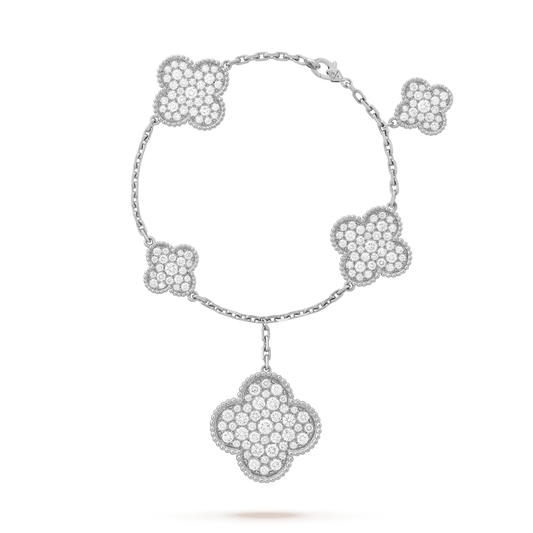 [Royal Jewellery]CLOVER 6 MOTIFS SILVER DIAMOND BRACELET