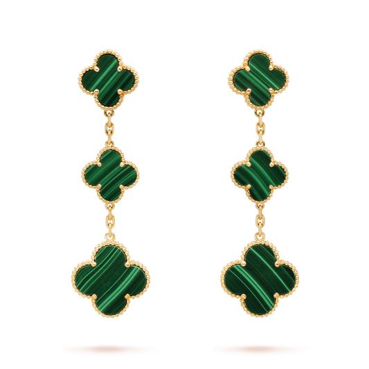 [Royal Jewellery]CLOVER MALACHITE 3 MOTIFS GOLD
