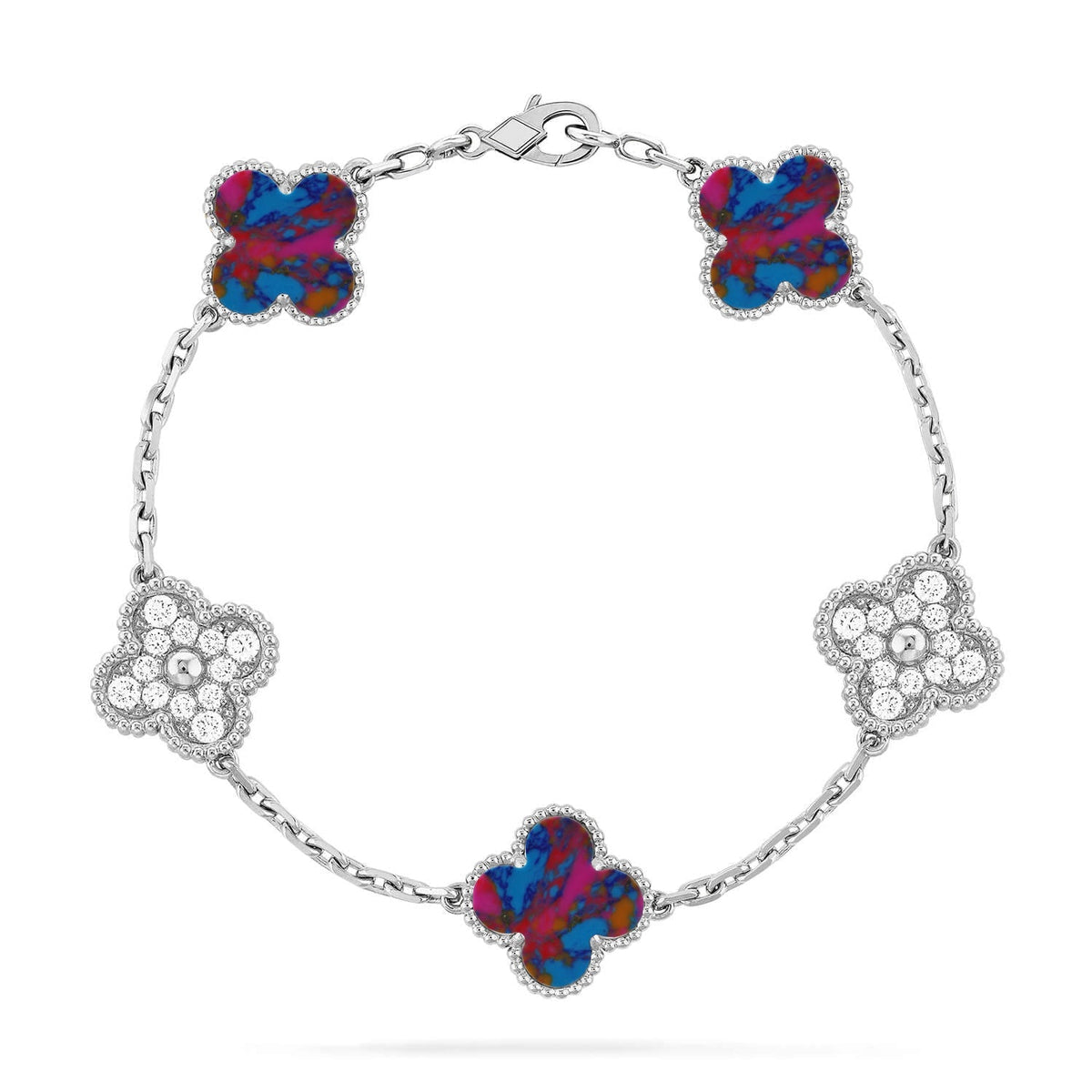 [Royal Jewellery]CLOVER 5 MOTIF COLOR GEMSTONES BRACELET COLLECTION