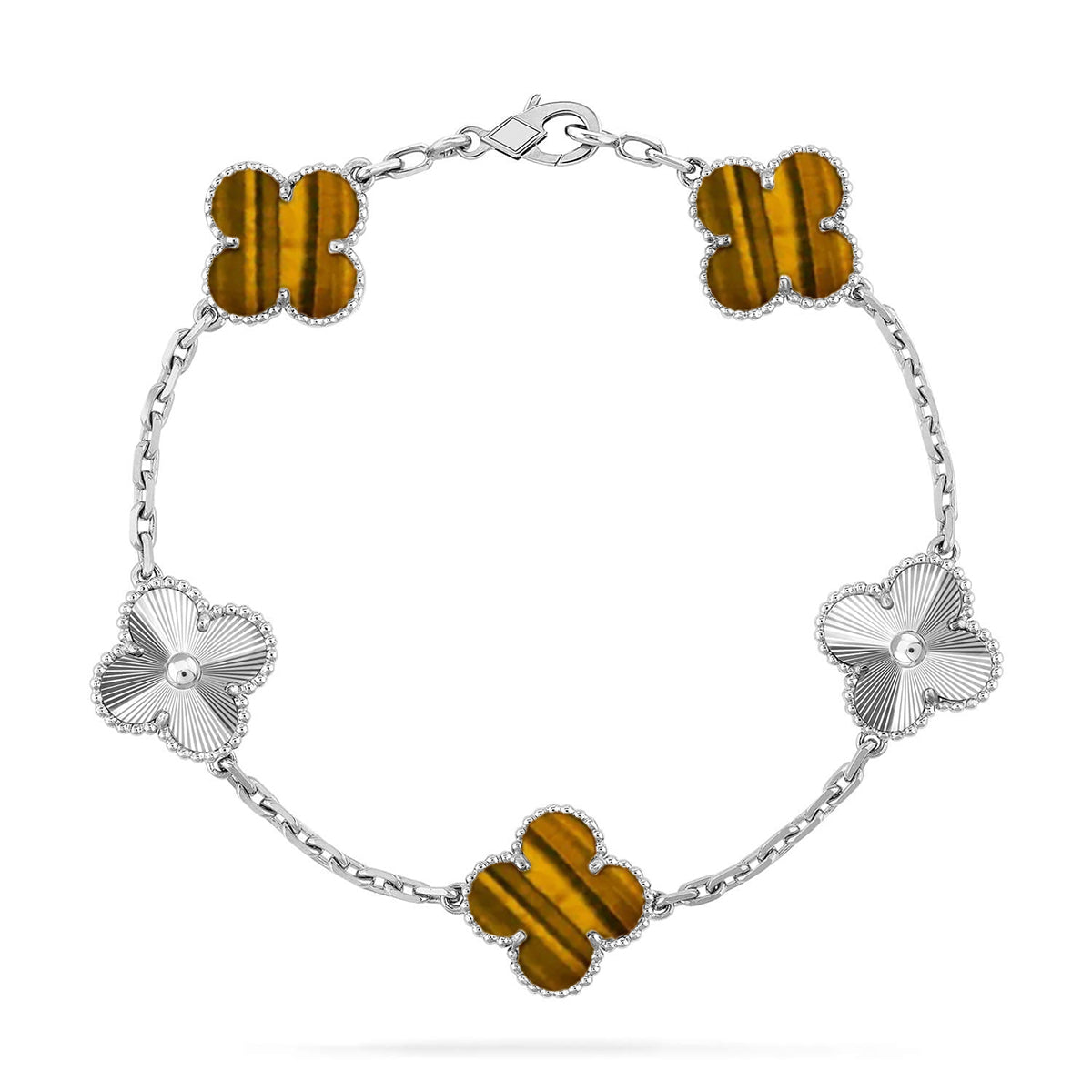 [Royal Jewellery] CLOVER 5 MOTIFS TIGER EYE BRACELET COLLECTION
