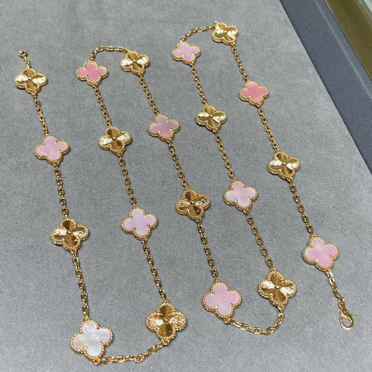 [Royal Jewellery]CLOVER 20 MOTIFS LASER PINK MOP NECKLACE