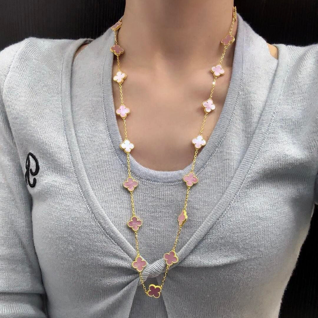 [Royal]CLOVER 20 MOTIFS PINK MOP NECKLACE
