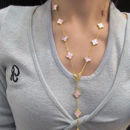 [Royal]CLOVER 20 MOTIFS PINK MOP NECKLACE