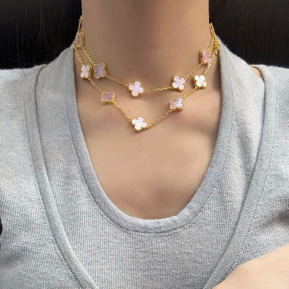 [Royal]CLOVER 20 MOTIFS PINK MOP NECKLACE