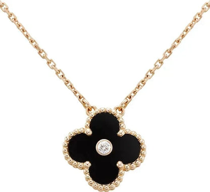 [Royal Jewellery]CLOVER 15MM DIAMOND ONYX NECKLACE