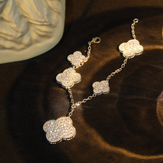 [Royal Jewellery]CLOVER BRACELET 5 MOTIF SILVER DIAMOND PAVED
