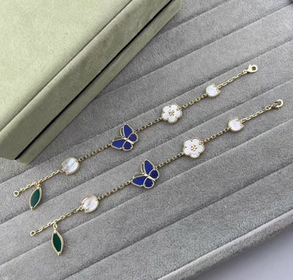 [Royal Jewellery ]LUCKY SPRING GOLD BLUESTONE WHITE MOTHER-OF-PEARL BRACELET