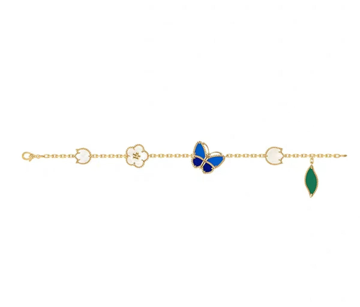 [Royal Jewellery ]LUCKY SPRING GOLD BLUESTONE WHITE MOTHER-OF-PEARL BRACELET