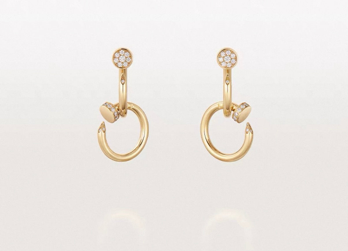 [Royal Jewellery]NAIL COLLECTION DIAMOND SET DOUBLE HOOP EARRINGS