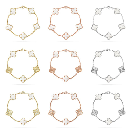 [Royal Jewellery]CLOVER WHITE PEARL MOP 5 MOTIF BRACELET COLLECTION