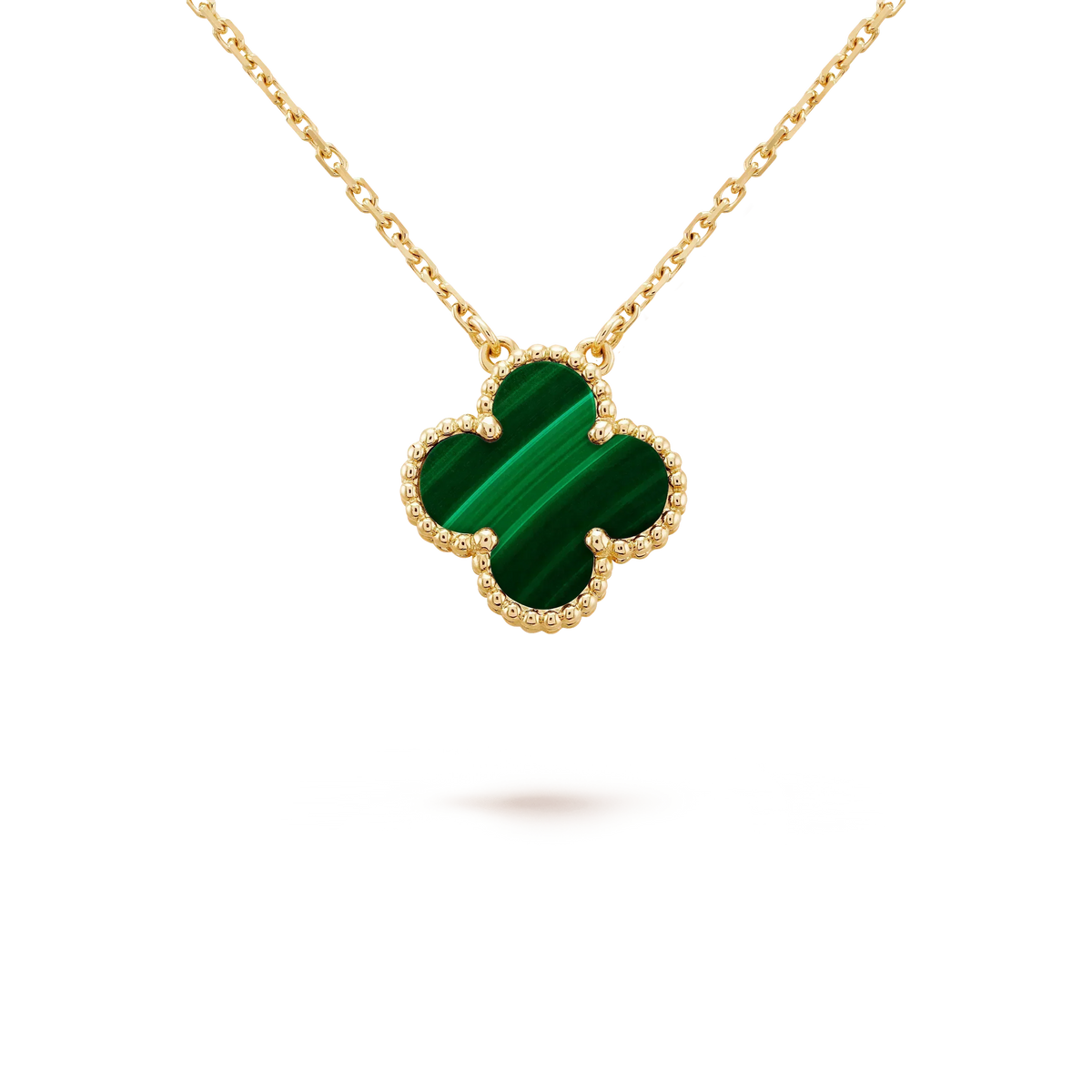 [Royal Jewellery]CLOVER 15MM MALACHITE SINGLE FLOWER  NECKLACE