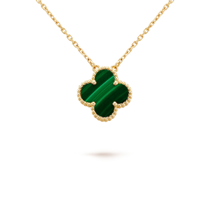 [Royal Jewellery]CLOVER 15MM MALACHITE SINGLE FLOWER  NECKLACE