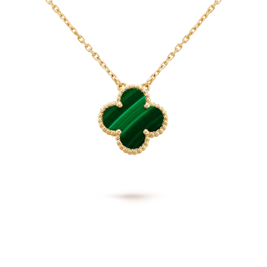 [Royal Jewellery]CLOVER 15MM MALACHITE SINGLE FLOWER  NECKLACE