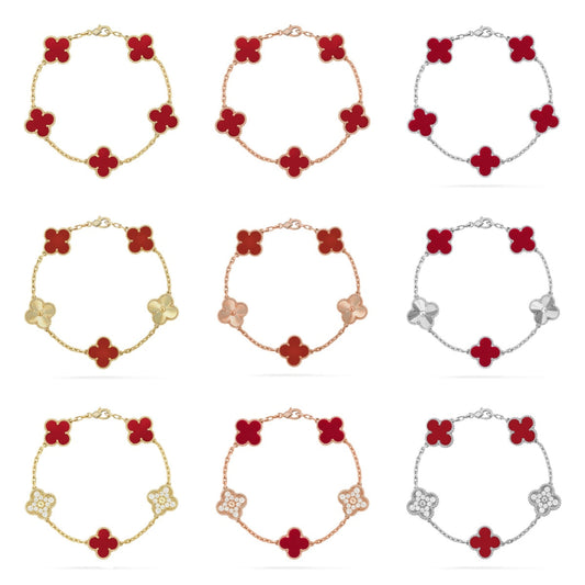 [Royal Jewellery] CLOVER 5 MOTIF RED CORNELIAN BRACELET COLLECTION