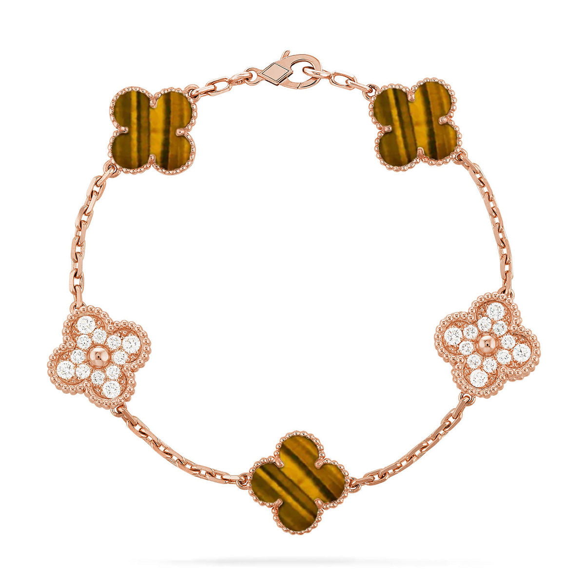 [Royal Jewellery] CLOVER 5 MOTIFS TIGER EYE BRACELET COLLECTION