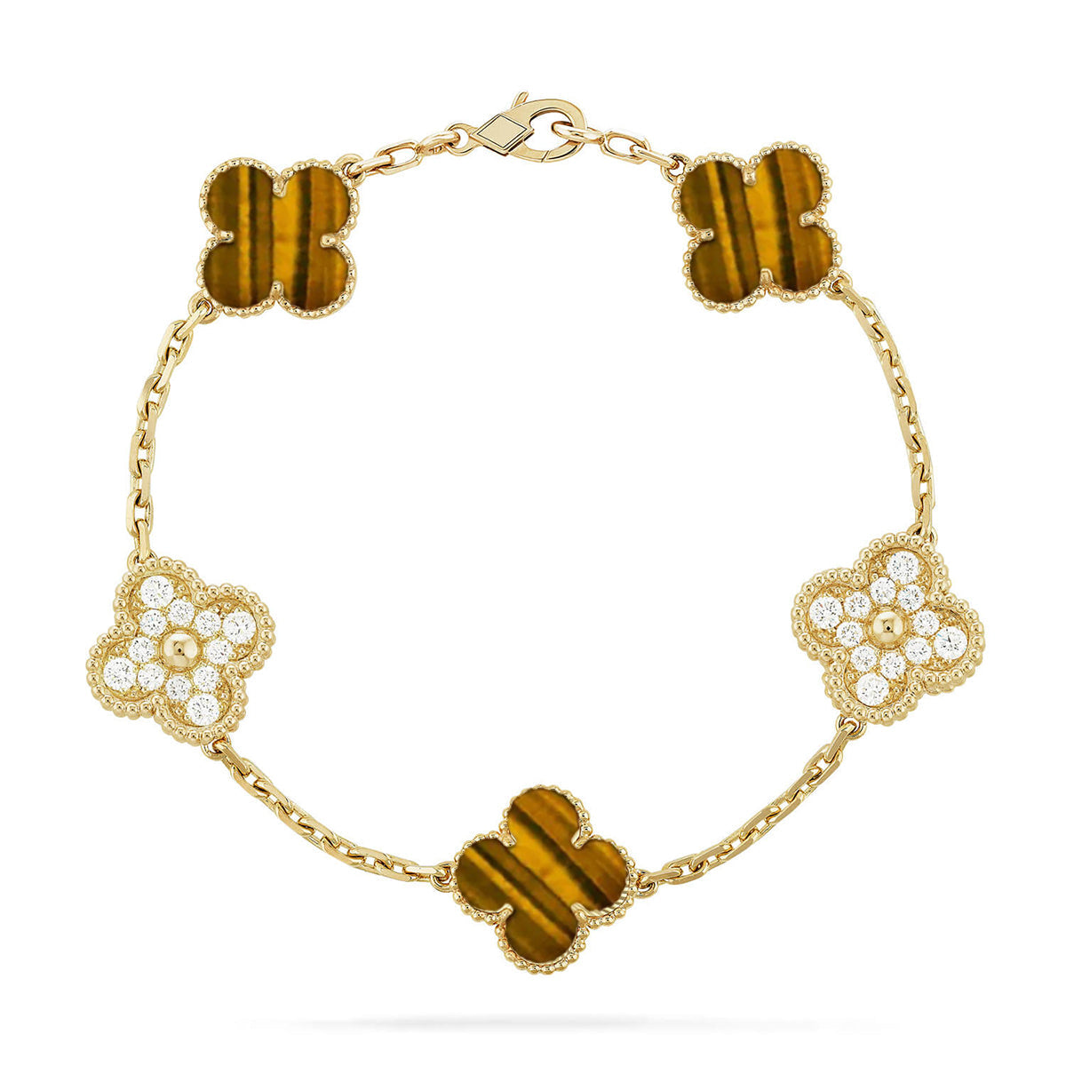 [Royal Jewellery] CLOVER 5 MOTIFS TIGER EYE BRACELET COLLECTION