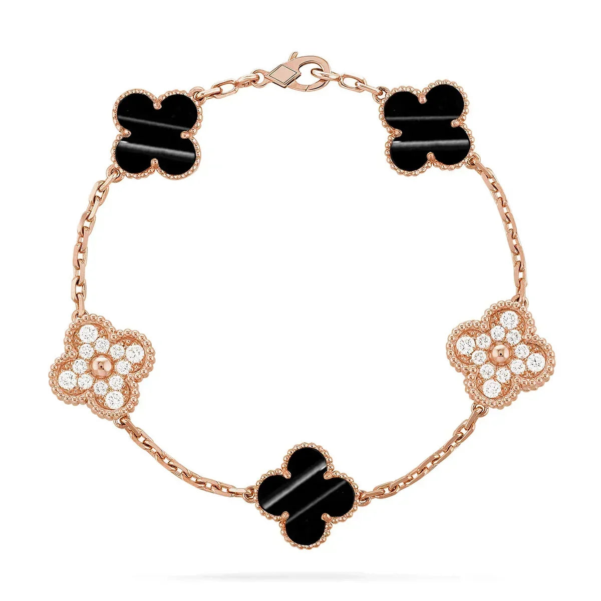 [Royal]Clover Laser  Pulsar Stone 5-Motif & LOVE Diamond-Paved Bracelet Stack Set
