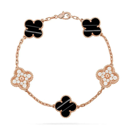 [Royal]Clover Laser  Pulsar Stone 5-Motif & LOVE Diamond-Paved Bracelet Stack Set