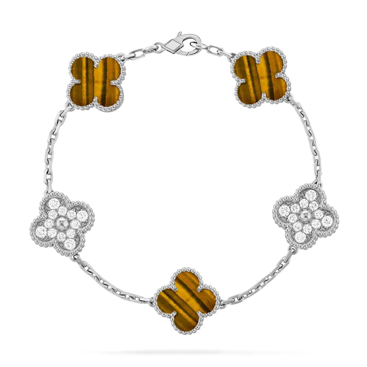 [Royal Jewellery] CLOVER 5 MOTIFS TIGER EYE BRACELET COLLECTION
