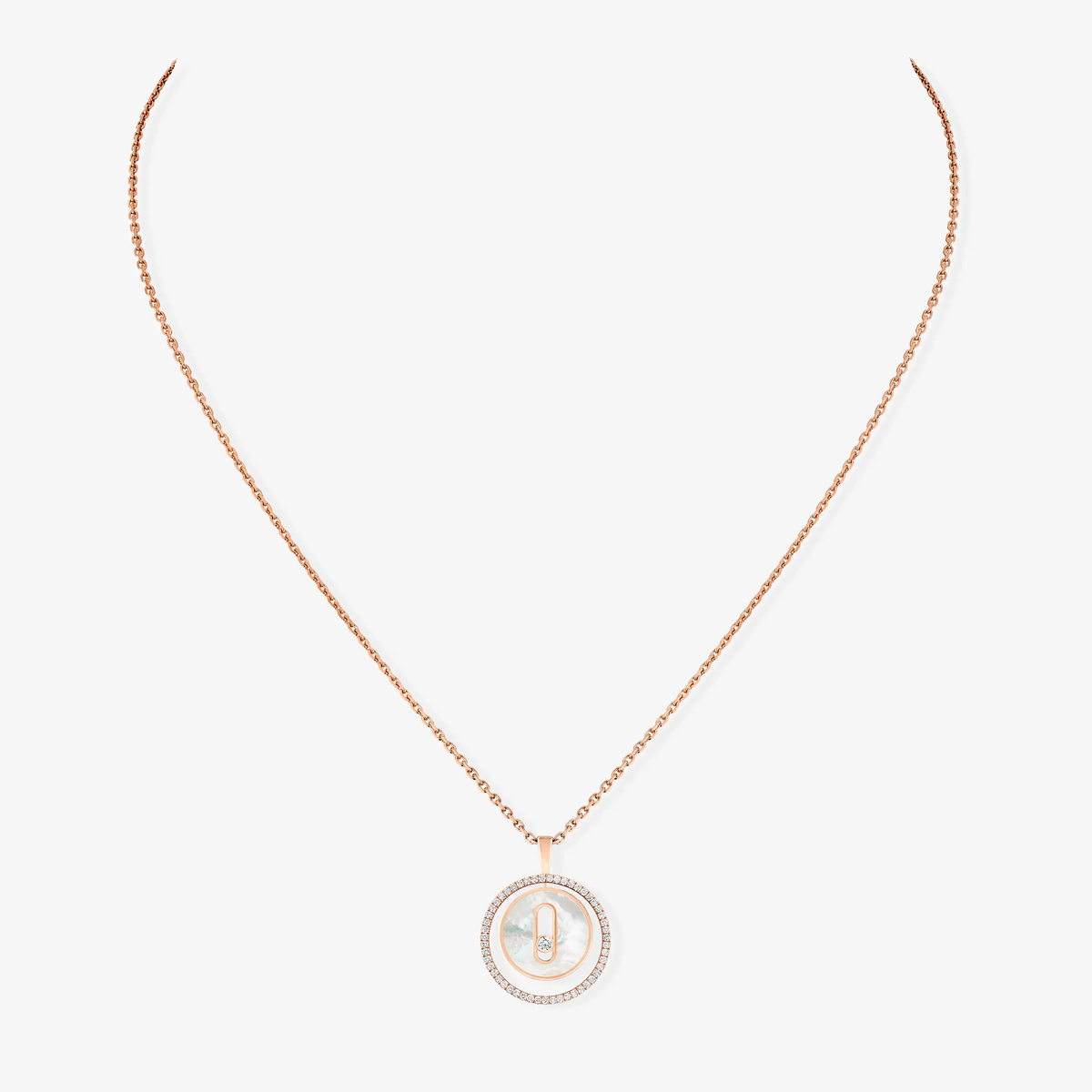 [Royal]LUCKY MOVE 1 DIAMOND WHITE MOTHER OF PEARL PINK GOLD DIAMOND NECKLACE