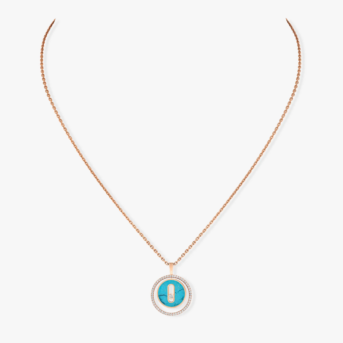 [Royal]LUCKY MOVE 1 DIAMOND TURQUOISE PINK GOLD DIAMOND NECKLACE